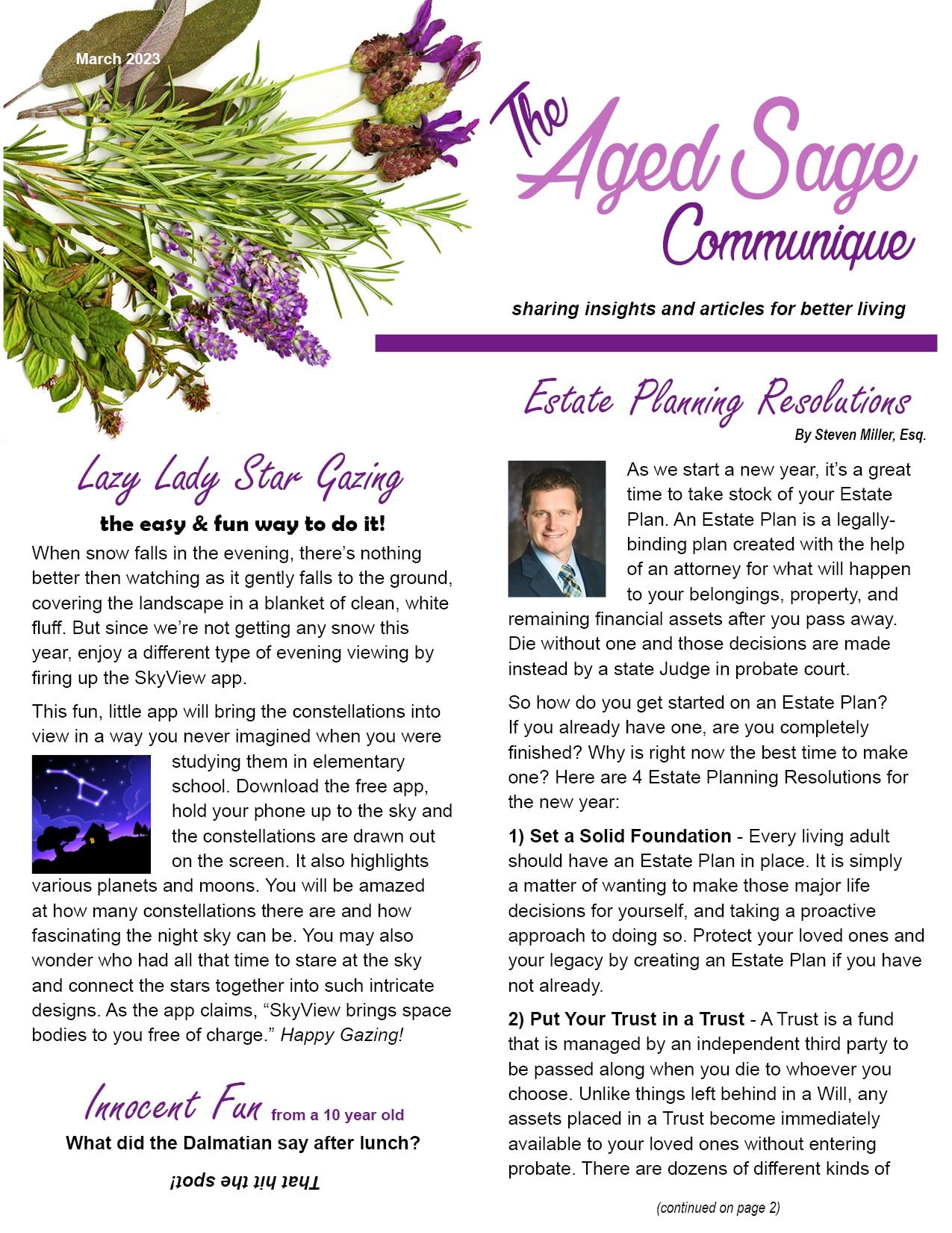 Aged Sage Communique Newsletter